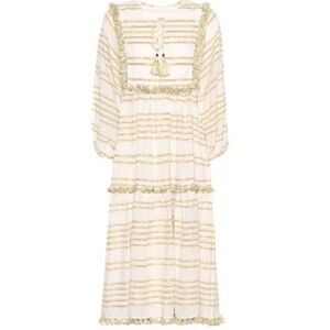 Zimmermann Cream and Gold Striped Midi Dress